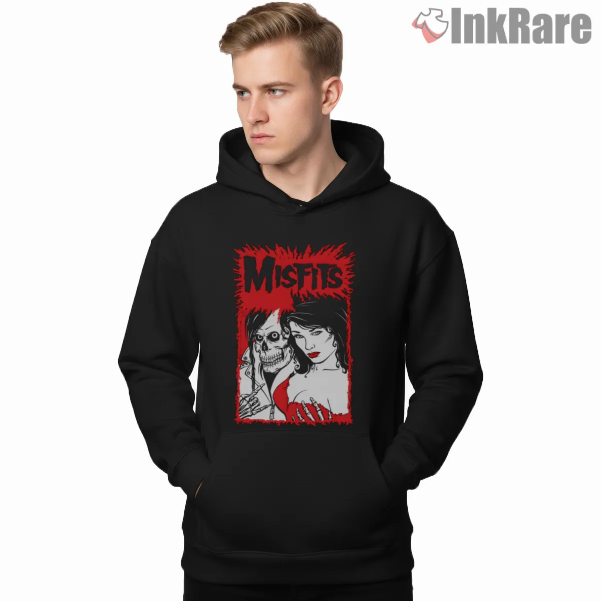 Misfits Vintage Horror Punk Couple Portrait Shirt on black hoodie for men graphic tee