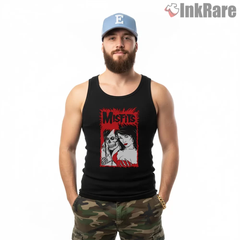 Misfits Vintage Horror Punk Couple Portrait Shirt on black tank top for men graphic tee