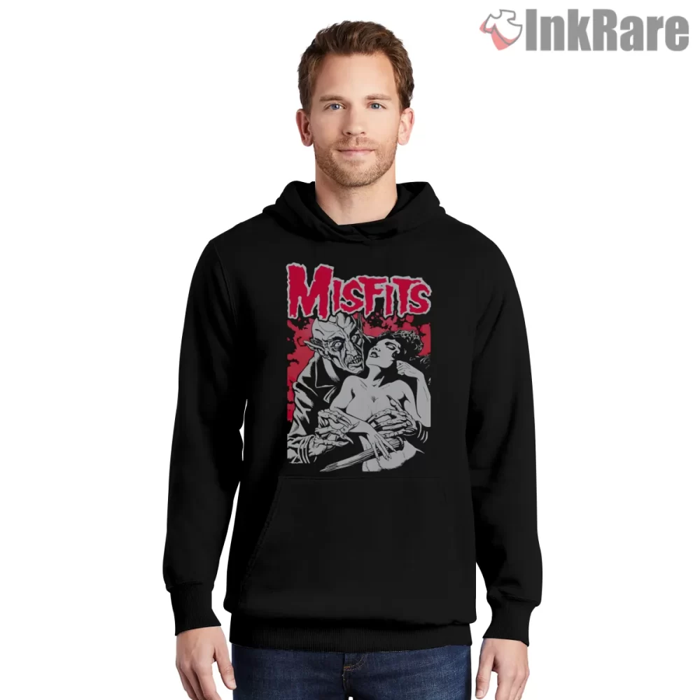 Misfits Vintage Horror Romance Tour Shirt on black hoodie for men graphic tee