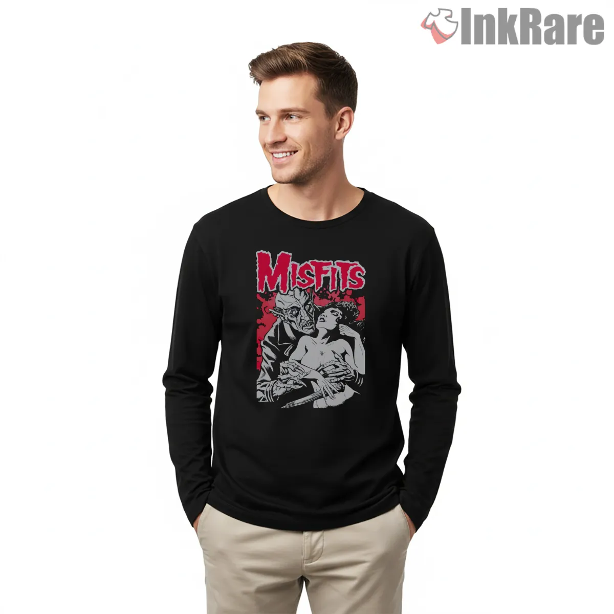 Misfits Vintage Horror Romance Tour Shirt on black long sleeve shirt for men graphic tee