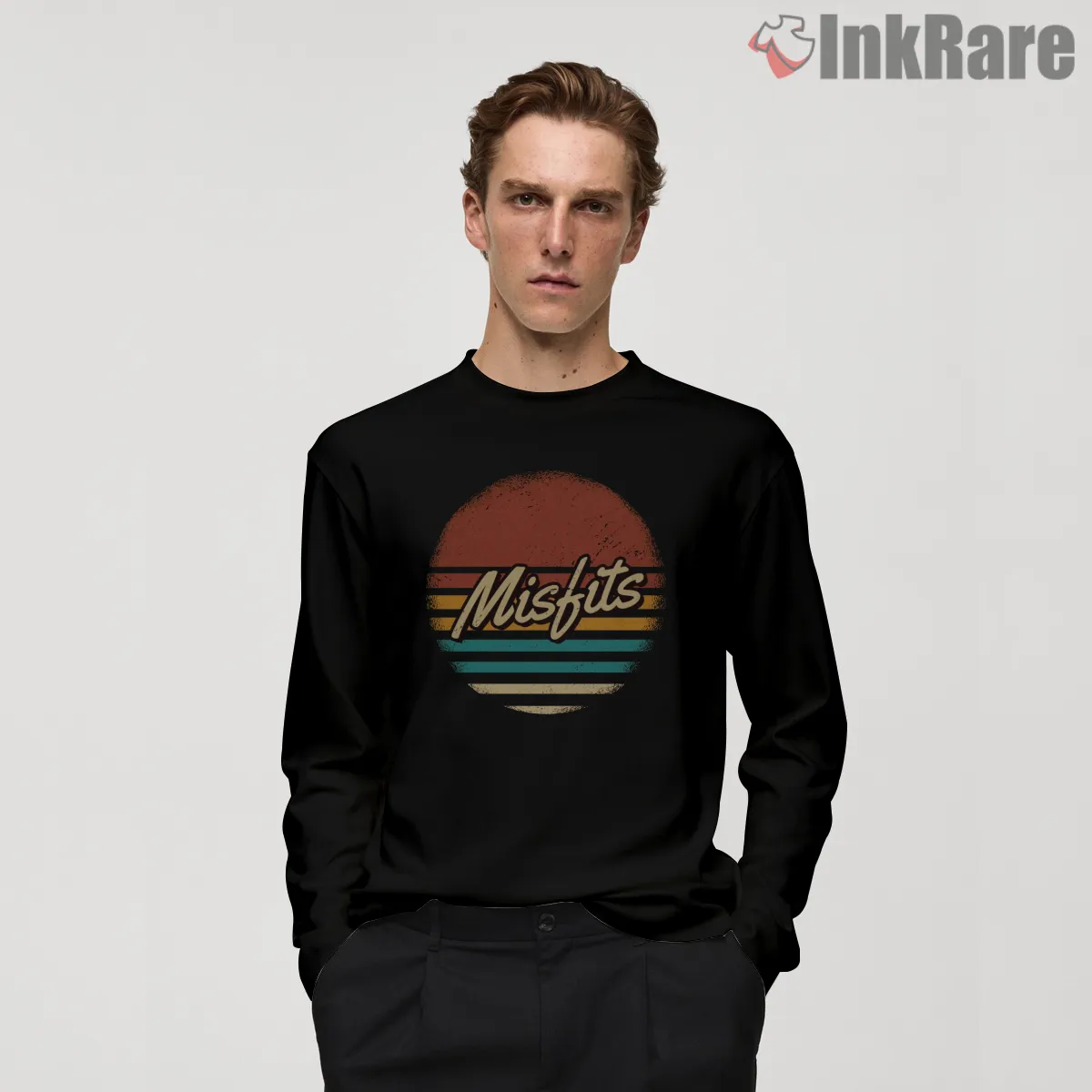 Misfits Vintage Sunset Text Shirt on black long sleeve shirt for men graphic tee