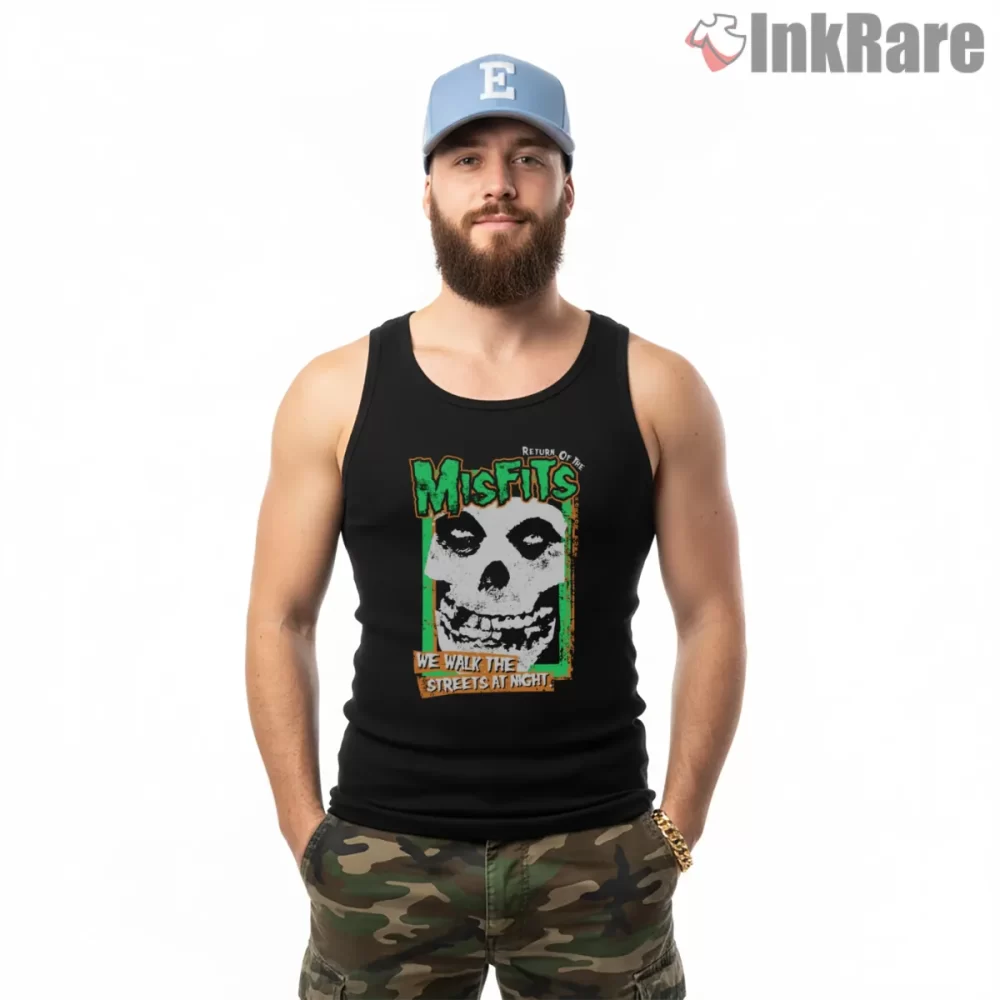 Misfits We Walk The Streets At Night Shirt on black tank top for men graphic tee