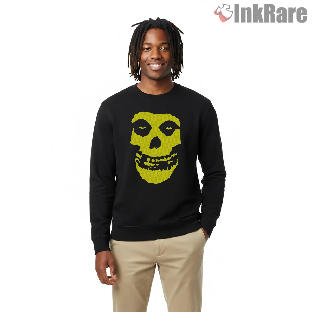 Misfits Yellow Alien Pattern Skull Shirt on graphic shirt for men graphic tee