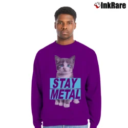 Men’s Miss May I Evil Cat Rock Metal Band Crewneck Sweatshirt in purple | Cozy Fabric, Clean Style