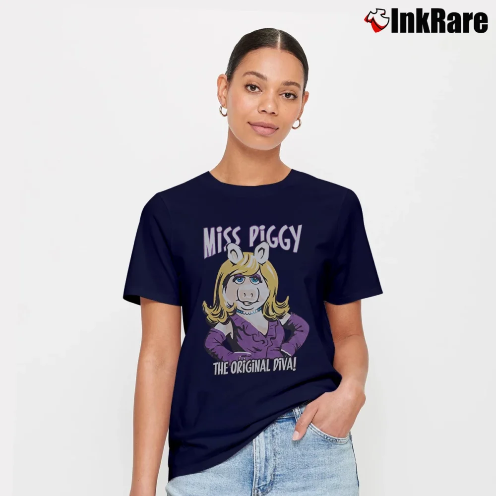 Women’s Miss Piggy The Original Diva Muppets Signature T-Shirt in navy | Soft, Flattering Fit