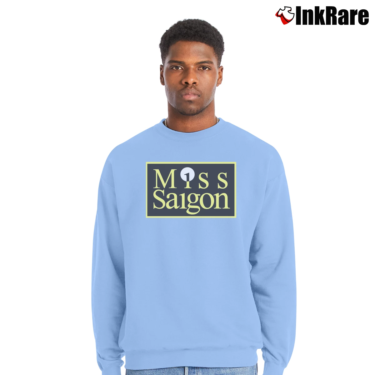 Men’s Miss Saigon Broadway Musical Crewneck Sweatshirt in light blue | Cozy Fabric, Clean Style