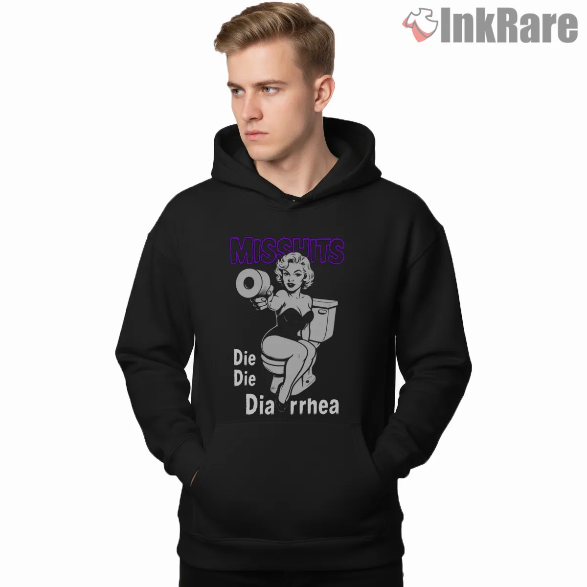Misshits Die Die Diarrhea Toilet Punk Parody Shirt on black hoodie for men graphic tee