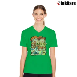 Women’s Misty Pokemon Custom Retro Graphic V-Neck Tee in irish green | Chic Neckline, Soft Texture