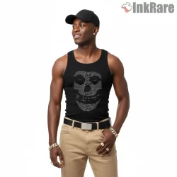 Misvision Glitch Static Skull Face Shirt on black tank top for men graphic tee