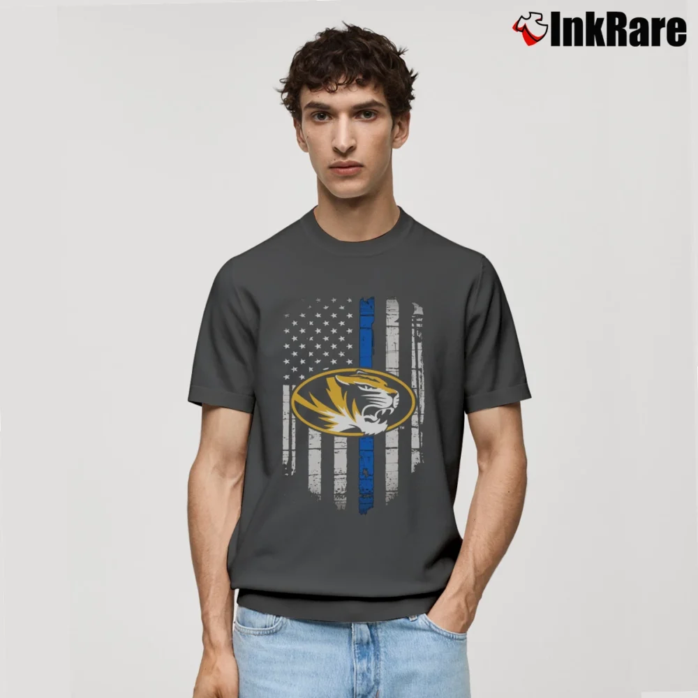 Men’s Mizzou Tigers Thin Blue Line Support Graphic Classic T-Shirt in charcoal | Soft, Breathable Everyday Wear
