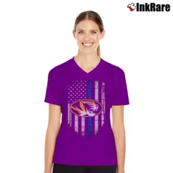 Women’s Mizzou Tigers Thin Blue Line Support Graphic V-Neck Tee in purple | Chic Neckline, Soft Texture