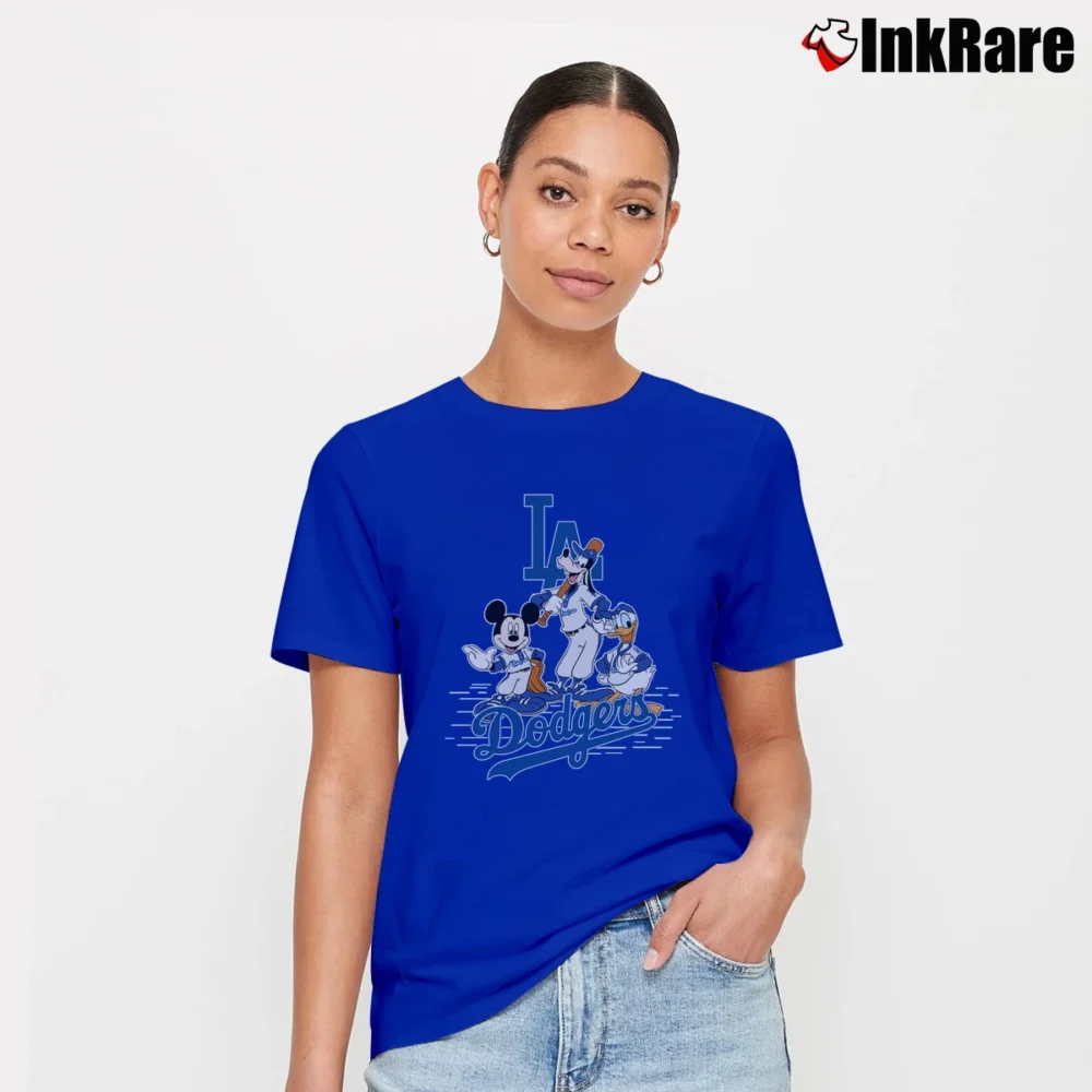 Women’s MLB Dodgers Mickey Donald Goofy Baseball Signature T-Shirt in royal blue | Soft, Flattering Fit