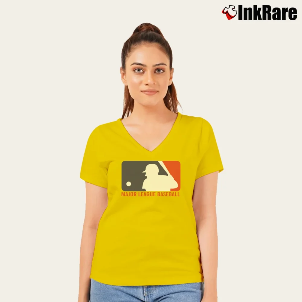 Women’s MLB Major League Baseball Logo V-Neck Tee in yellow | Chic Neckline, Soft Texture