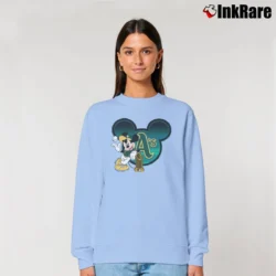 Women’s Mlb Oakland Athletics Trophy Mickey Mouse Relaxed Sweatshirt in light blue | Soft, Laid-Back Vibe