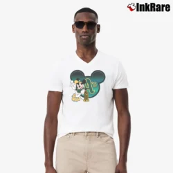 Men’s Mlb Oakland Athletics Trophy Mickey Mouse V-Neck Tee in white | Sharp, Breathable, Everyday Staple