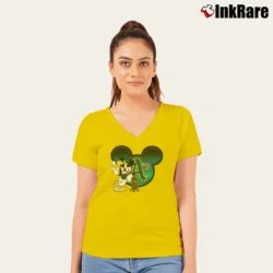 Women’s Mlb Oakland Athletics Trophy Mickey Mouse V-Neck Tee in yellow | Chic Neckline, Soft Texture
