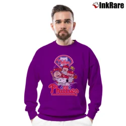 Men’s MLB Philadelphia Phillies Snoopy Charlie Brown Woodstock The Peanuts Movie Baseball Crewneck Sweatshirt in purple | Cozy Fabric, Clean Style