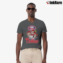 Men’s MLB Philadelphia Phillies Snoopy Charlie Brown Woodstock The Peanuts Movie Baseball V-Neck Tee in charcoal | Sharp, Breathable, Everyday Staple
