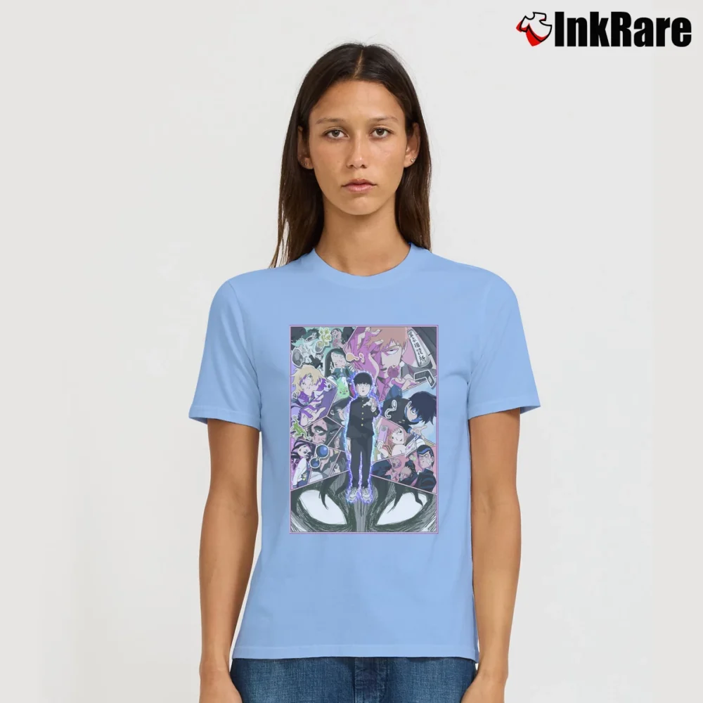 Women’s Mob Psycho 100 Anime Poster Signature T-Shirt in light blue | Soft, Flattering Fit
