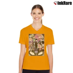 Women’s Mob Psycho 100 Anime Poster V-Neck Tee in orange | Chic Neckline, Soft Texture