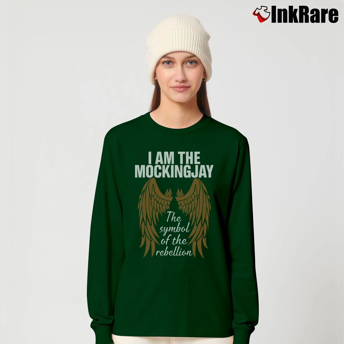 Women’s Mockingjay Hunger Games Quote Long-Sleeve Top in forest green | Sleek, Versatile, All-Season