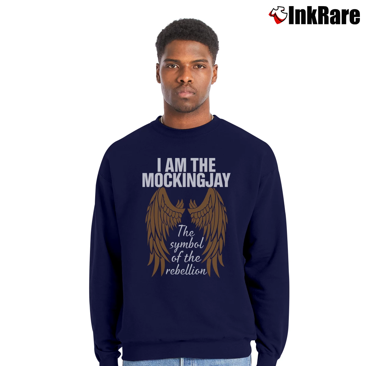 Men’s Mockingjay Hunger Games Quote Crewneck Sweatshirt in navy | Cozy Fabric, Clean Style