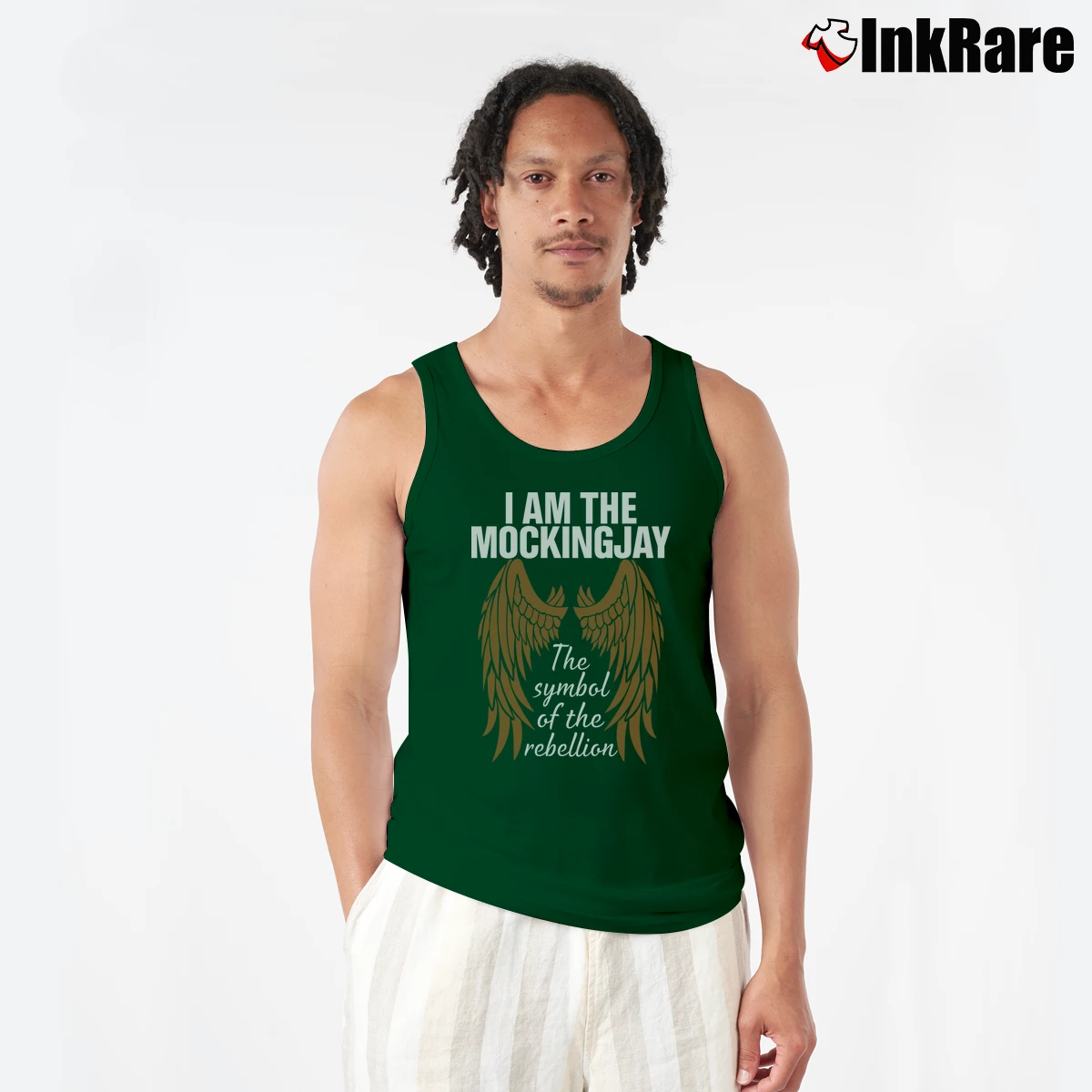 Men’s Mockingjay Hunger Games Quote Tank Top in forest green | Breathable, Active-Friendly Design