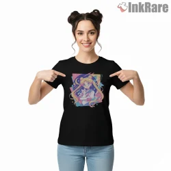 Modern Anime Style Sailor Moon Portrait Shirt on black short sleeve shirt for women graphic tee