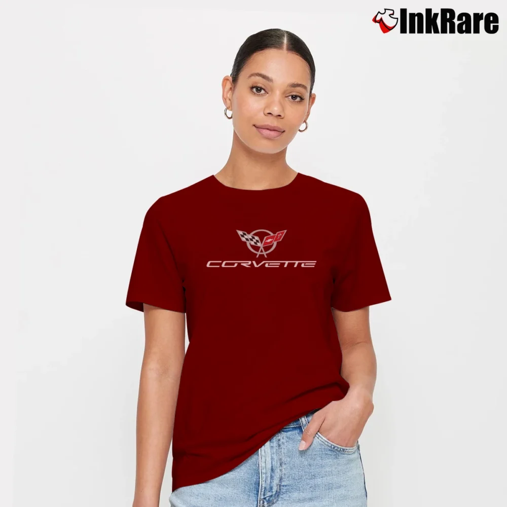 Women’s Modern Corvette Logo Big & Tall Signature T-Shirt in maroon | Soft, Flattering Fit