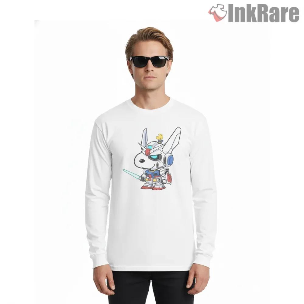 Modern Snoopy Mecha Chibi Shirt on white long sleeve shirt for men graphic tee