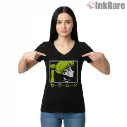 Modern Usagi Portrait Anime Shirt on black v-neck shirt for women graphic tee