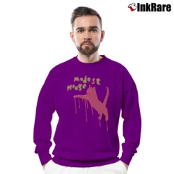 Men’s Modest Mouse Cat Y2K Band Crewneck Sweatshirt in purple | Cozy Fabric, Clean Style