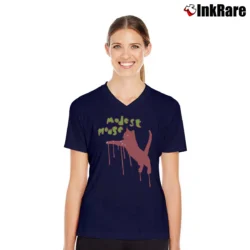 Women’s Modest Mouse Cat Y2K Band V-Neck Tee in navy | Chic Neckline, Soft Texture