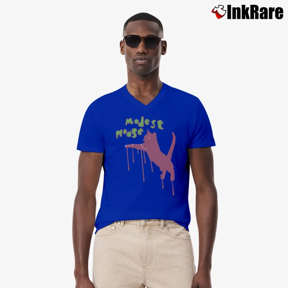 Men’s Modest Mouse Cat Y2K Band V-Neck Tee in royal blue | Sharp, Breathable, Everyday Staple