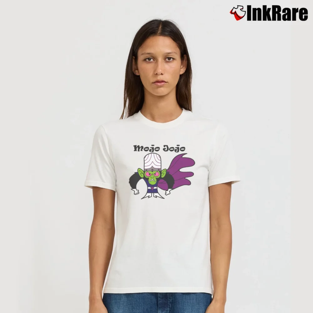 Women’s Mojo Jojo Powerpuff Girls Cartoon Signature T-Shirt in white | Soft, Flattering Fit