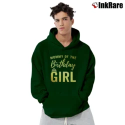 Men’s Mommy Of The Birthday Girl Golden Pullover Hoodie in forest green | Cozy, Durable, Modern Fit