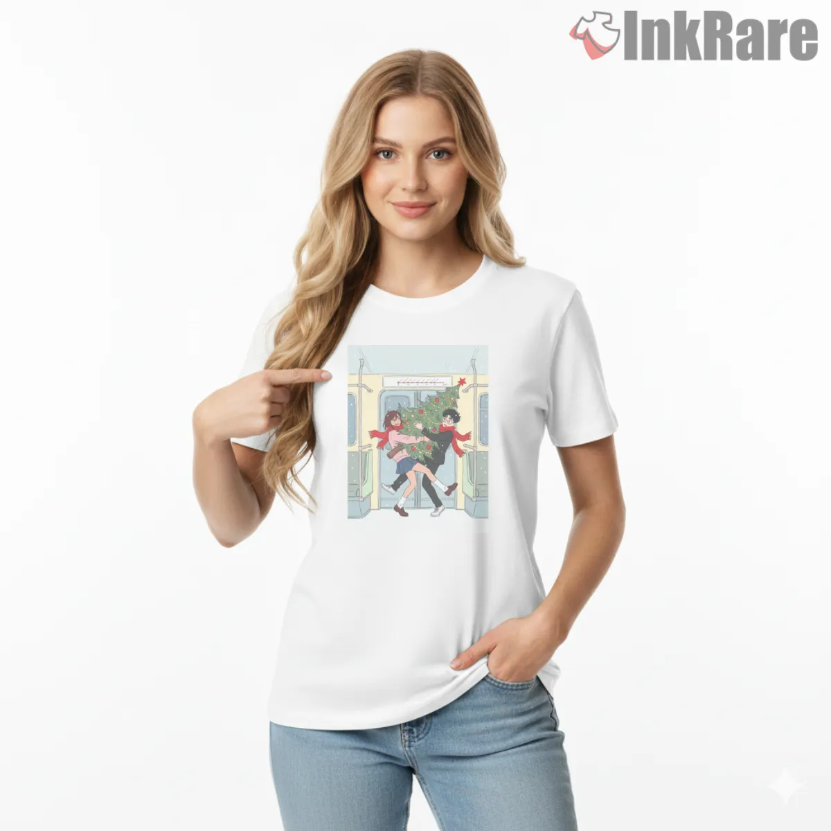 Momo Ayase And Okarun Christmas Chaos Dandadan Short Sleeve White Momo Ayase And Okarun Christmas Chaos Dandadan Shirt on white short sleeve shirt for women graphic tee