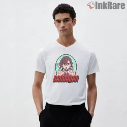 Momo Ayase Anime Portrait Dandadan Graphic Shirt on white v-neck shirt for men graphic tee