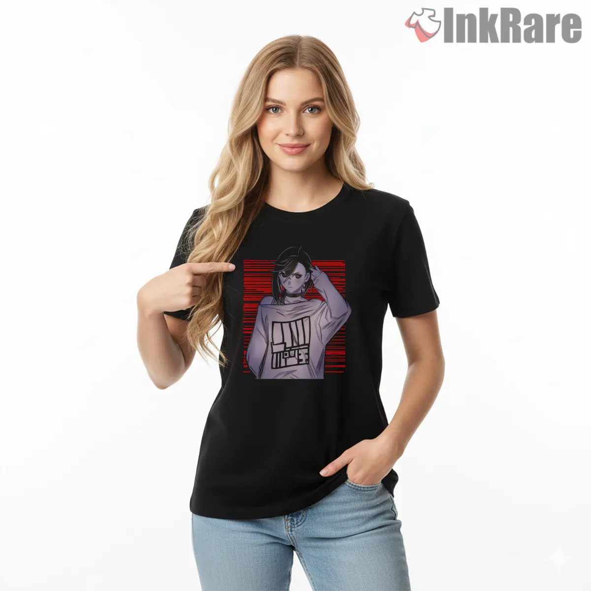 Momo Ayase Anime Street Style Portrait Short Sleeve Black Momo Ayase Anime Street Style Portrait Shirt on black short sleeve shirt for women graphic tee
