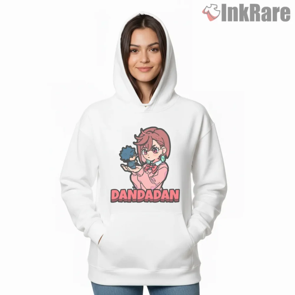 Momo Ayase Chibi Spirit Power Dandadan Shirt on white hoodie for women graphic tee