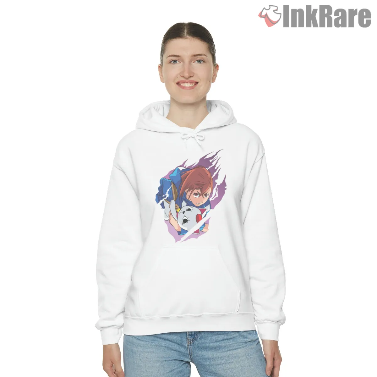 Momo Ayase Psychic Action Anime Dandadan Hoodie White Momo Ayase Psychic Action Anime Dandadan Shirt on white hoodie for women graphic tee