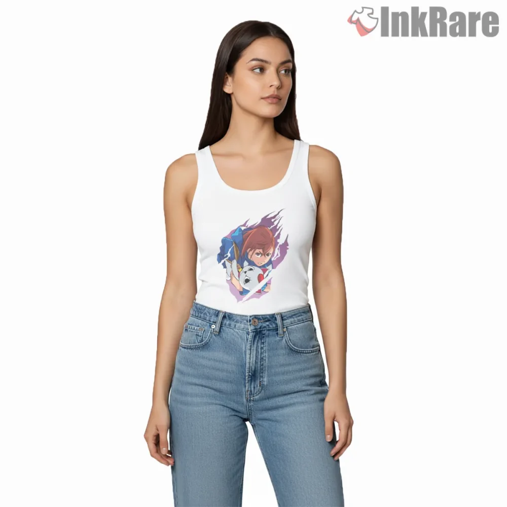 Momo Ayase Psychic Action Anime Dandadan Shirt on white tank top for women graphic tee