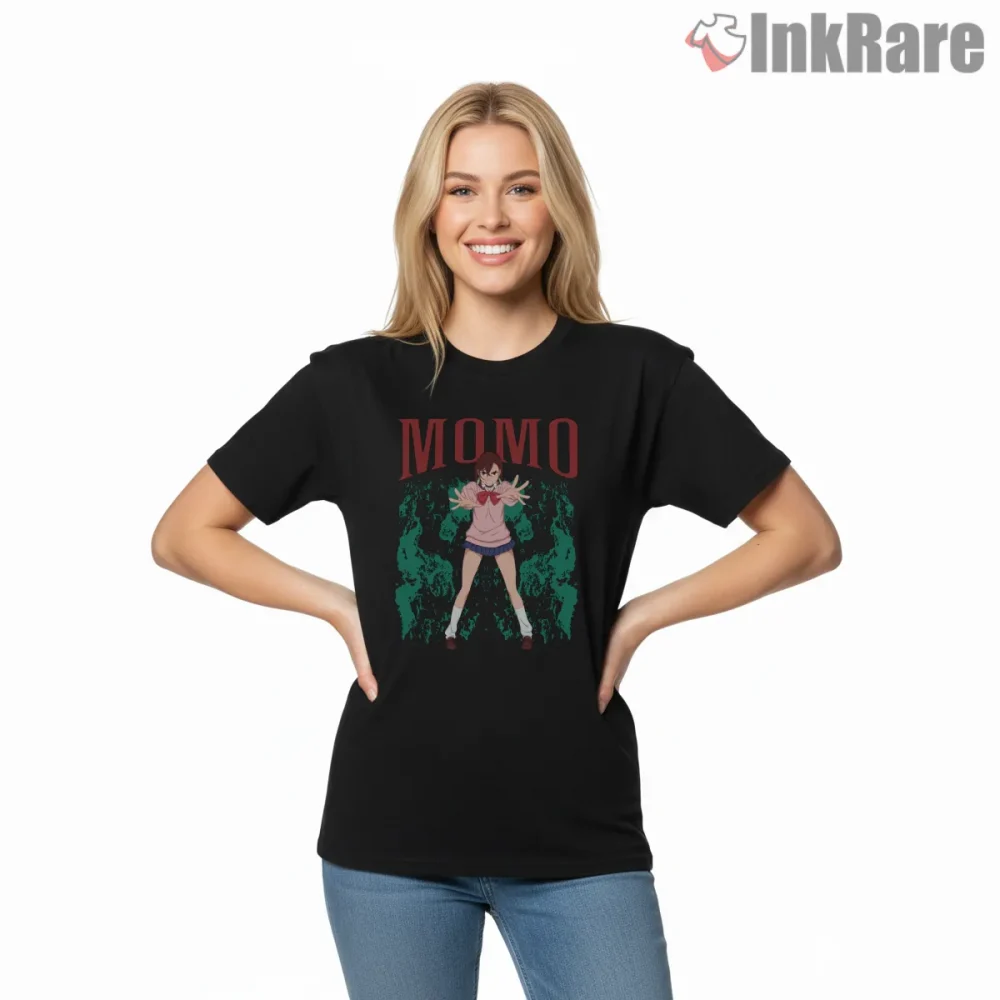 Momo Ayase Psychic Battle Stance Anime Shirt on black short sleeve shirt for women graphic tee