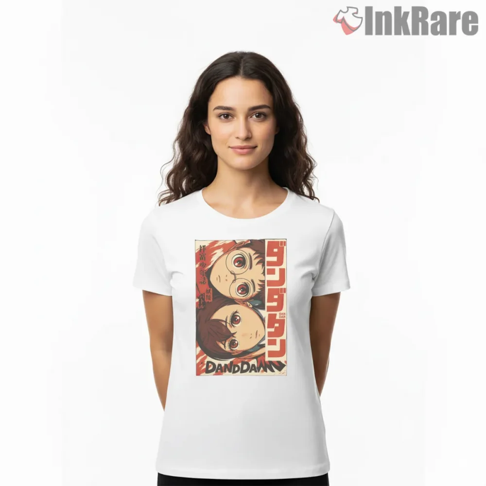 Momo Ayase Retro Manga Panel Dandadan Shirt on white short sleeve shirt for women graphic tee