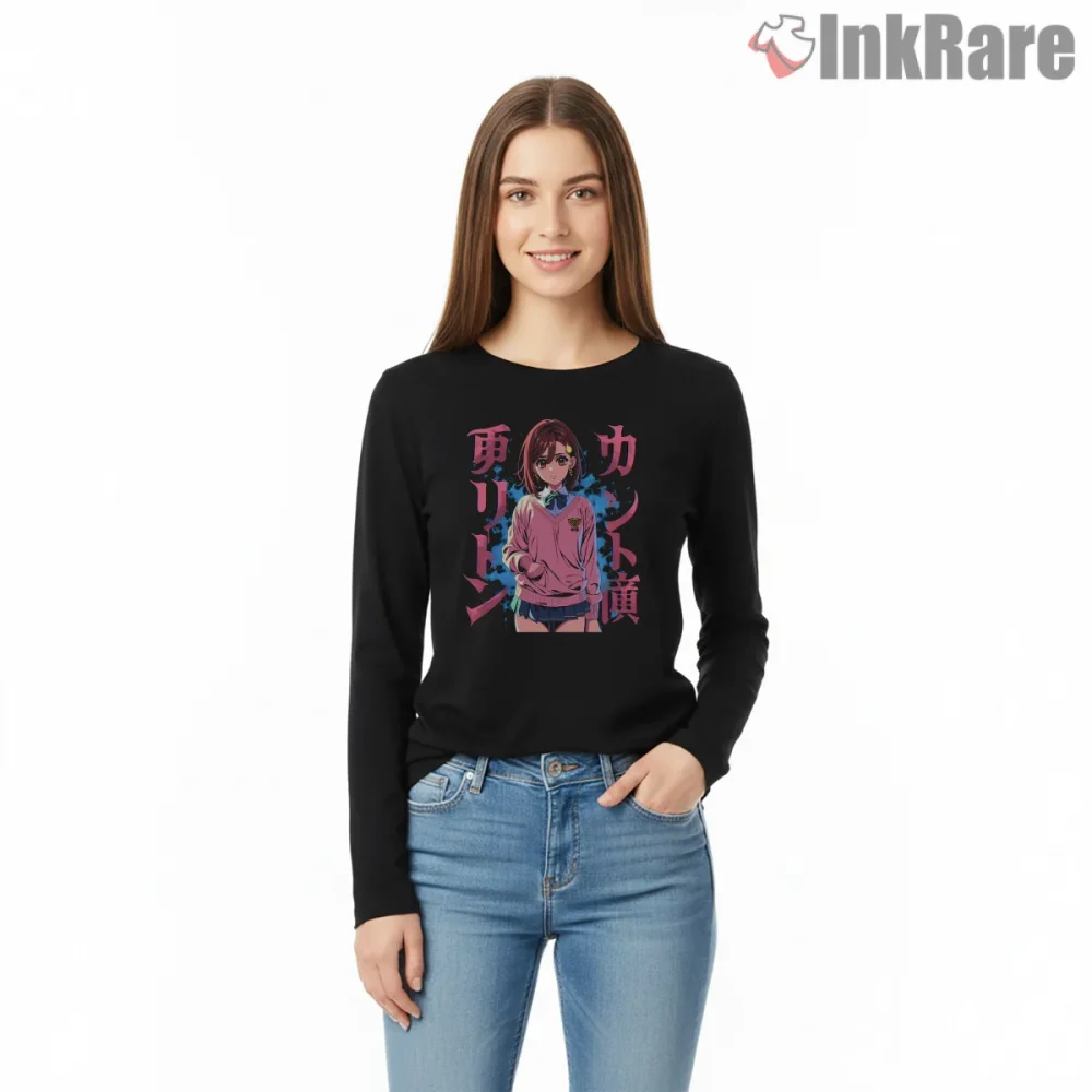 Momo Ayase Stylish Anime Portrait Graphic Shirt on black long sleeve shirt for women graphic tee