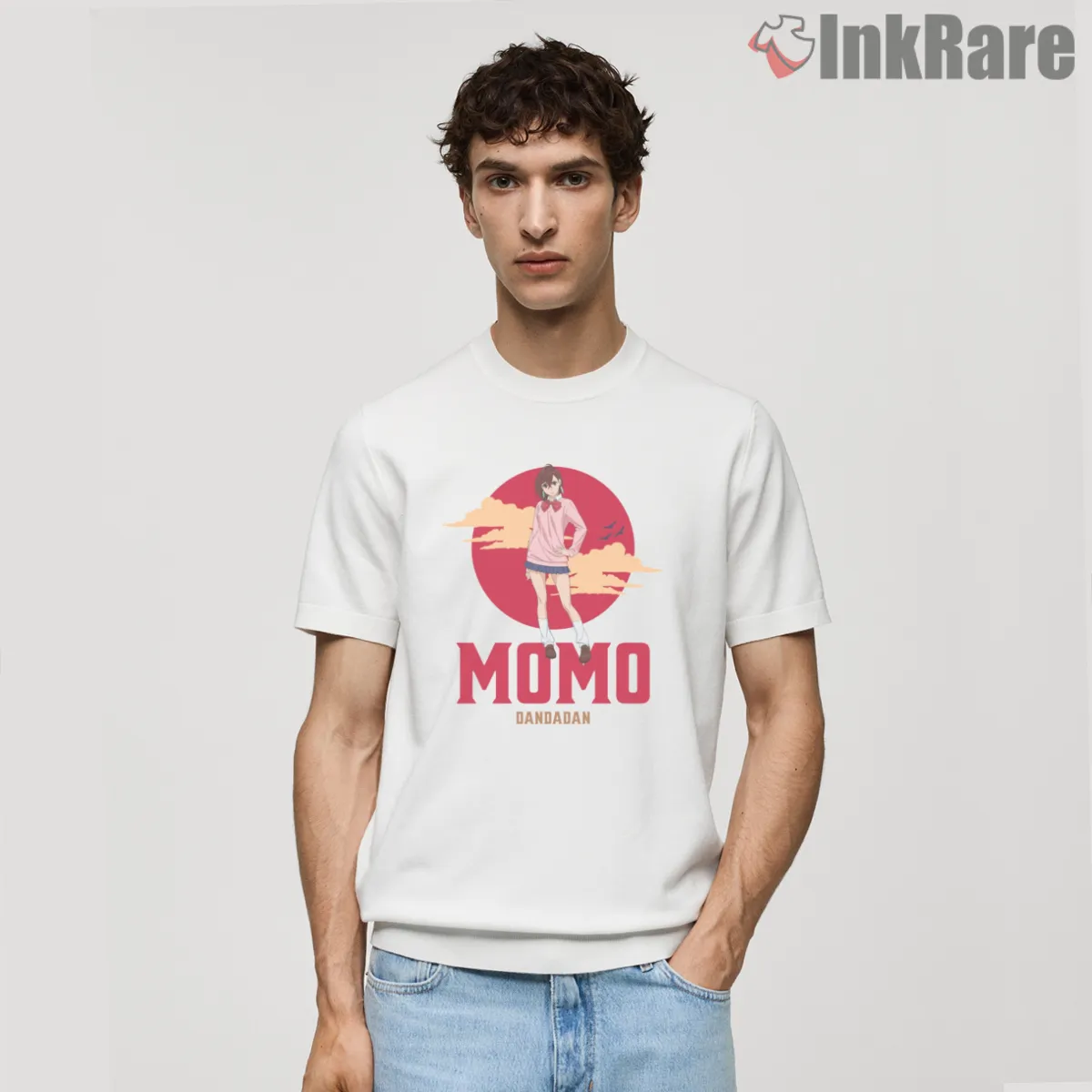 Momo Ayase Sunset Anime Minimalist Dandadan Short Sleeve White Momo Ayase Sunset Anime Minimalist Dandadan Shirt on white short sleeve shirt for men graphic tee