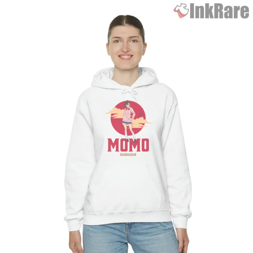 Momo Ayase Sunset Anime Minimalist Dandadan Shirt on white hoodie for women graphic tee