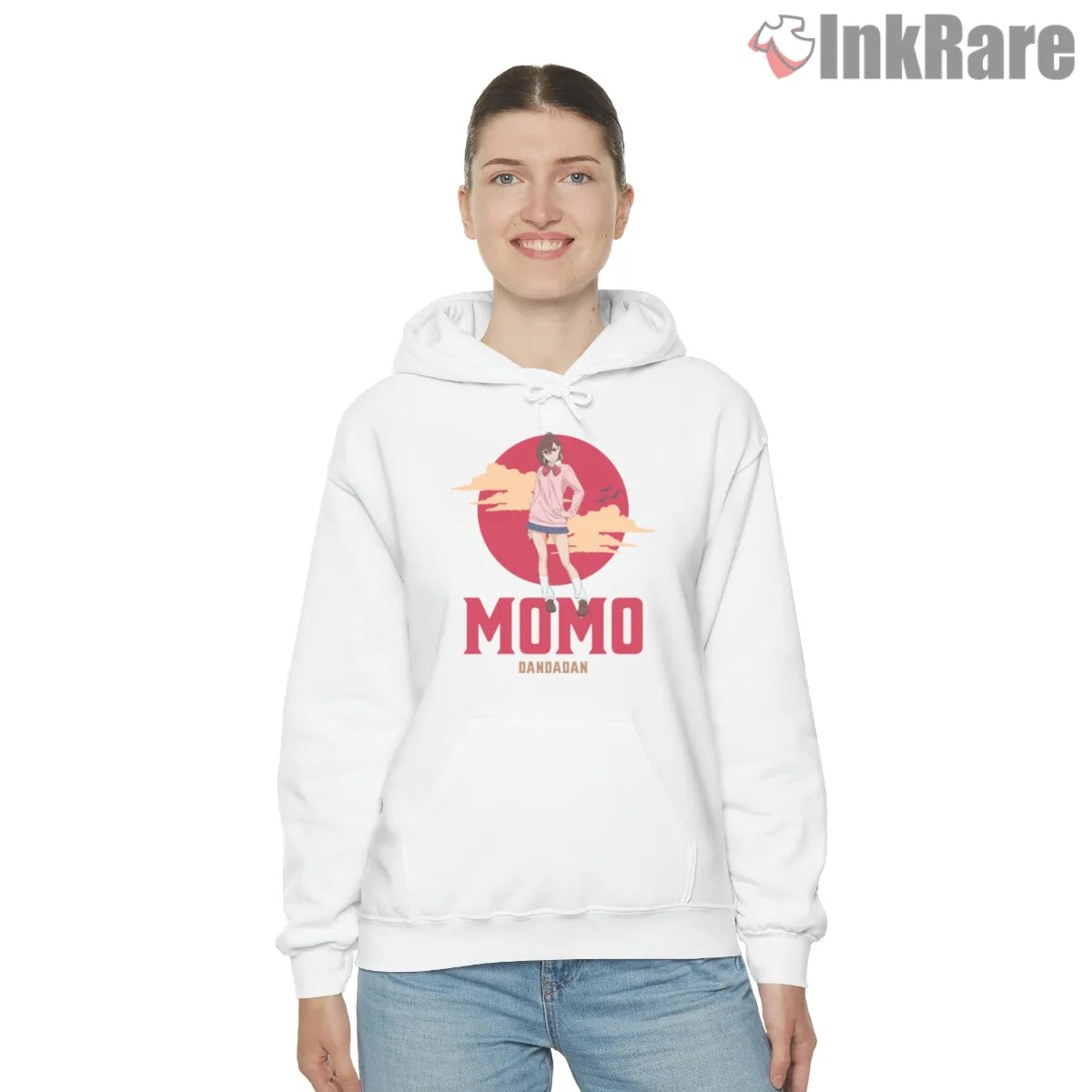Momo Ayase Sunset Anime Minimalist Dandadan Hoodie White Momo Ayase Sunset Anime Minimalist Dandadan Shirt on white hoodie for women graphic tee