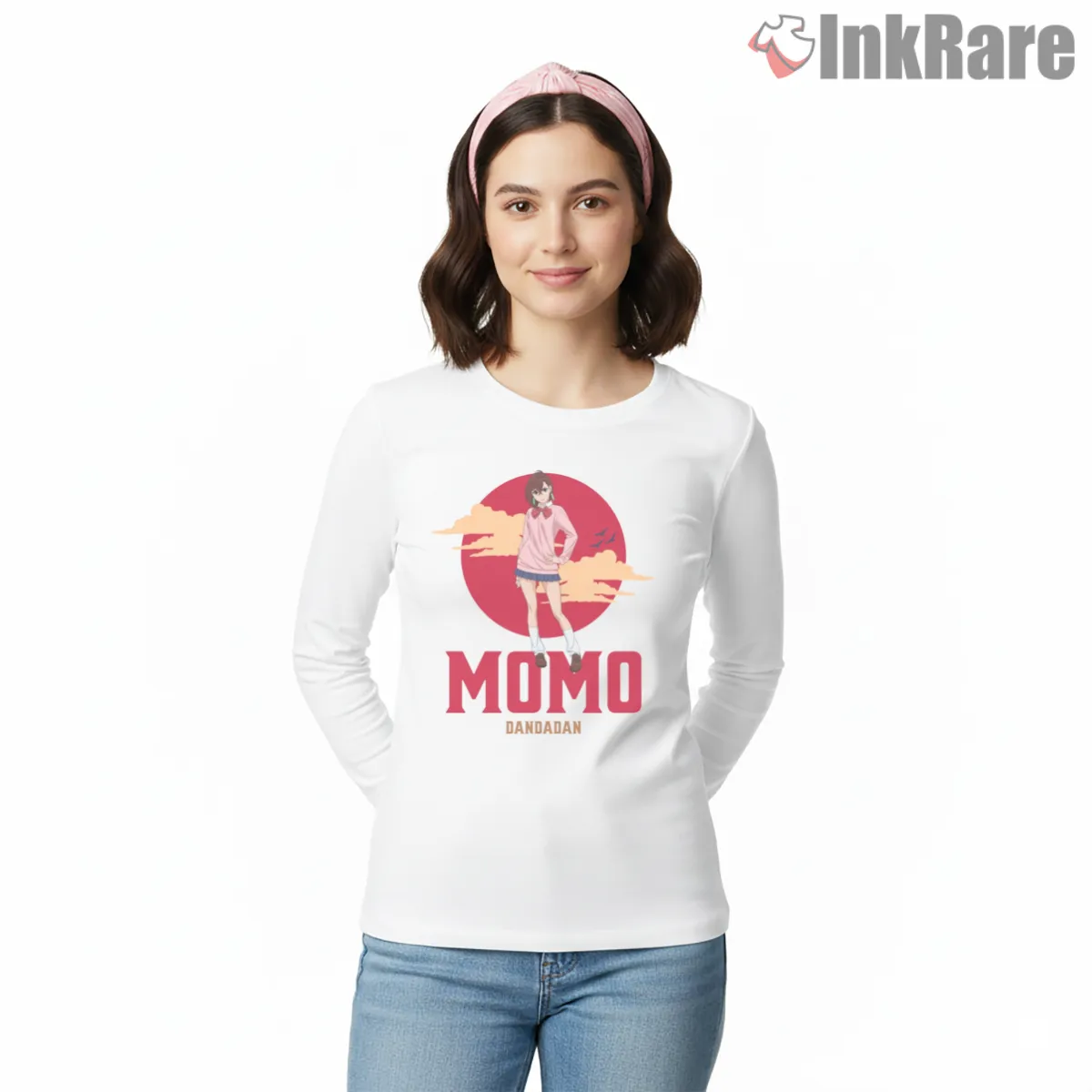Momo Ayase Sunset Anime Minimalist Dandadan Long Sleeve White Momo Ayase Sunset Anime Minimalist Dandadan Shirt on white long sleeve shirt for women graphic tee