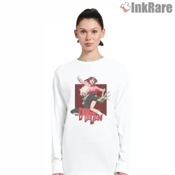 Momo Ayase Supernatural Leap Dandadan Action Shirt on white long sleeve shirt for women graphic tee